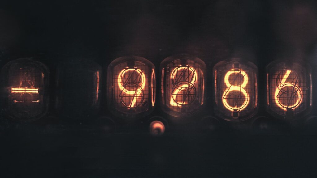 tubes with display number glowing in darkness